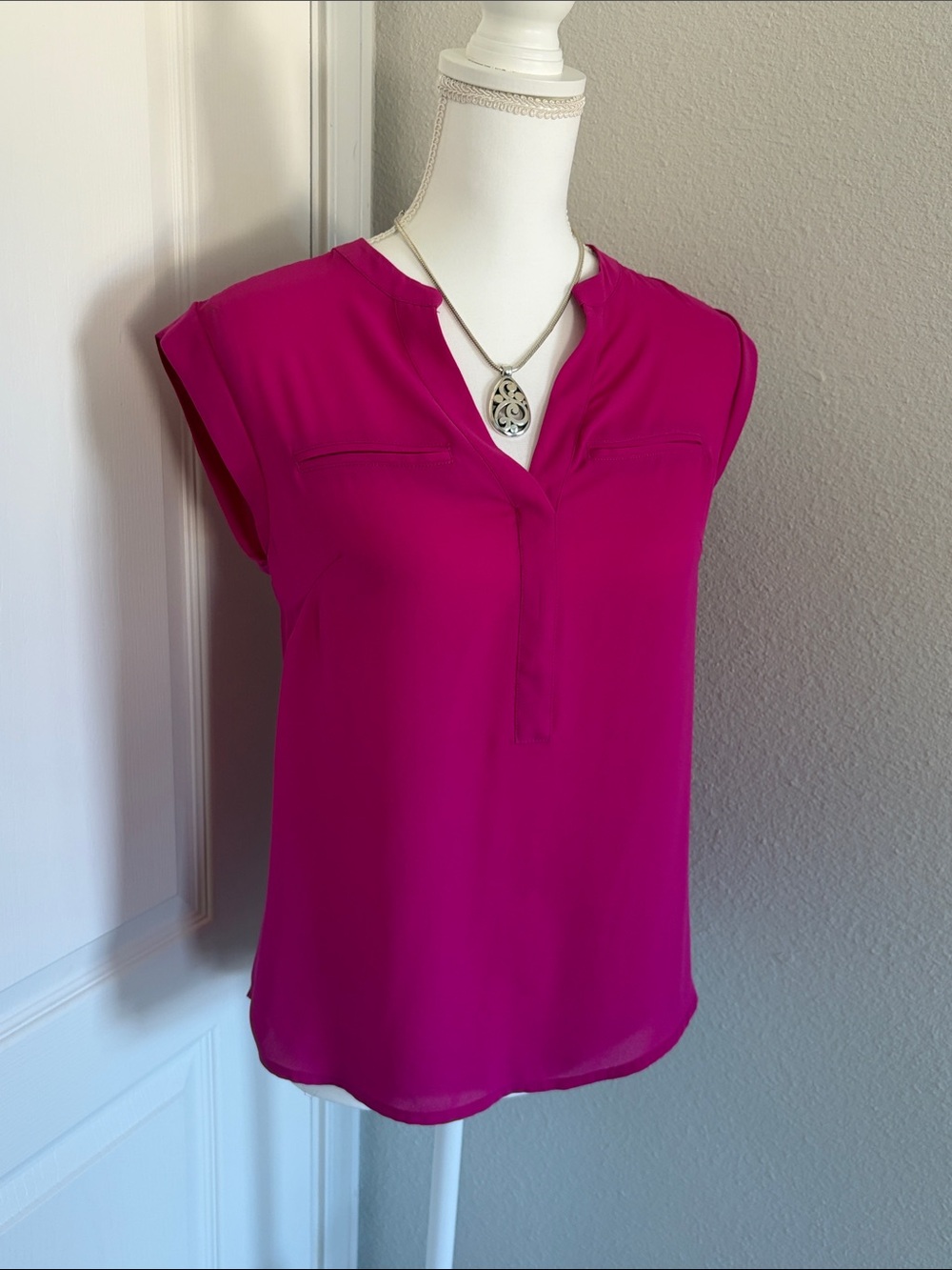 The Limited Sleeveless Split-Neck Blouse - Magenta